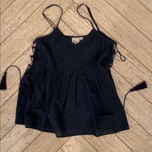 Slate blue pleated tank